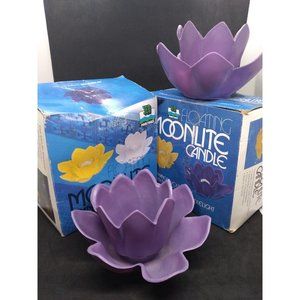 Vtg retro tiki pool tools Set of two purple lotus moonlite floating candle holde